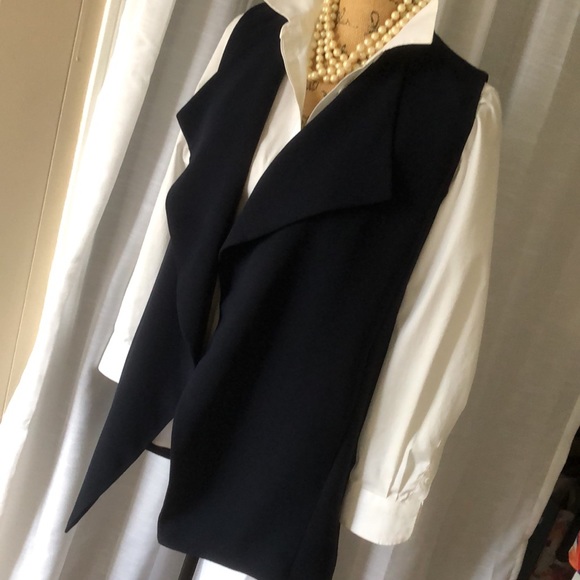 TALBOTS Cascading Open Longline Vest with Pockets in Navy Blue - Picture 5 of 14